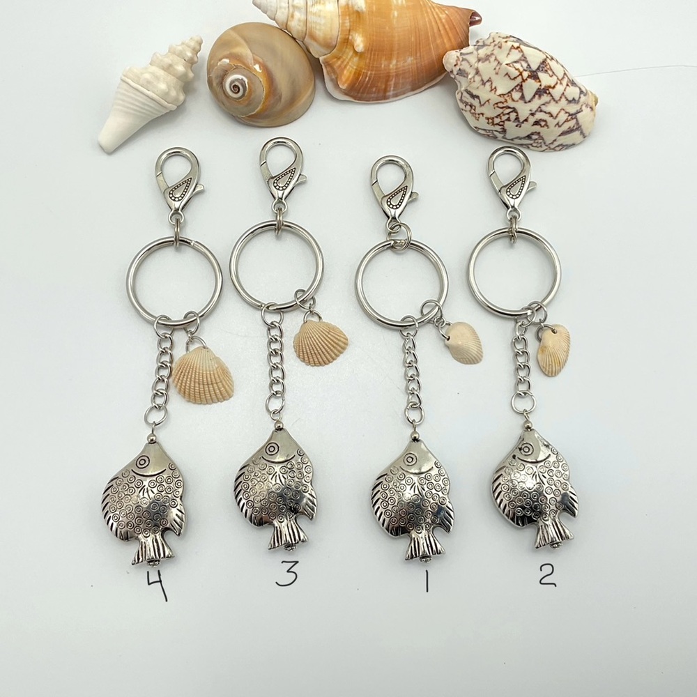 Silver Fish Keychain with Sea Shell Charm, Purse Charm, Key Ring, Fish #1 - Picture 6 of 6